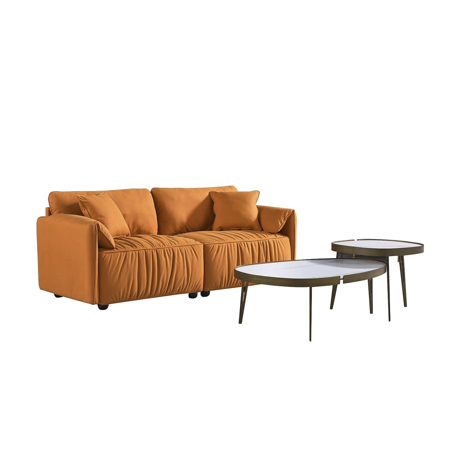 Kadyn Modern Upholstered Loveseat for Home, Sectional Sofa for Apartment Dorm, 2 Seater Living Room Sofa, Orange