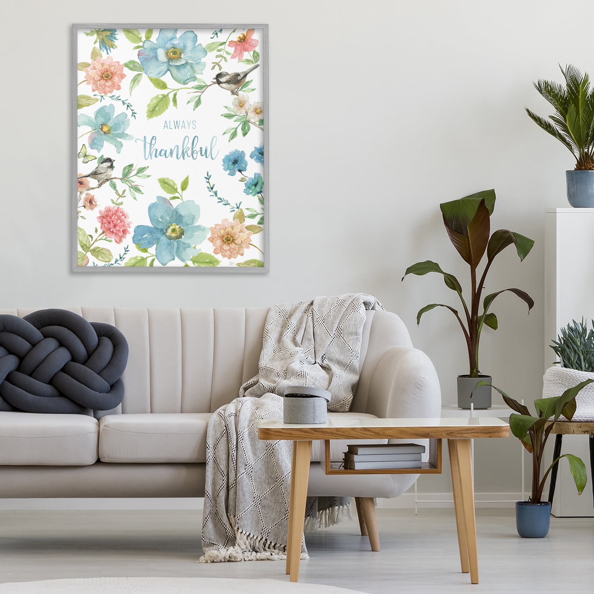 Stupell Industries Always Thankful Pink & Blue Gray Framed Giclee Art, design by Nan