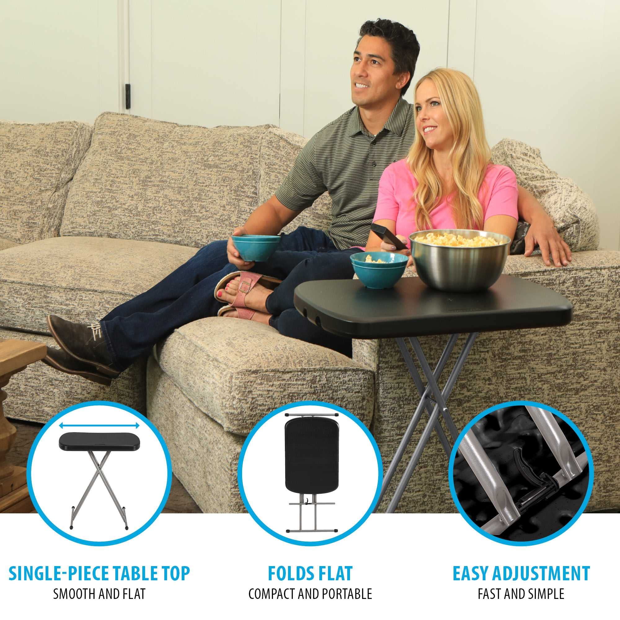 Lifetime Height Adj. 26 in. Laptop Table/TV Tray, Indoor/Outdoor Light Commercial Grade, Black