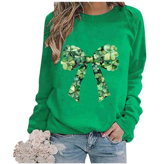 HAiming Womens St Patricks Day Sweatshirts Shamrock Print Shirts Casual Long Sleeve Pullover Tops