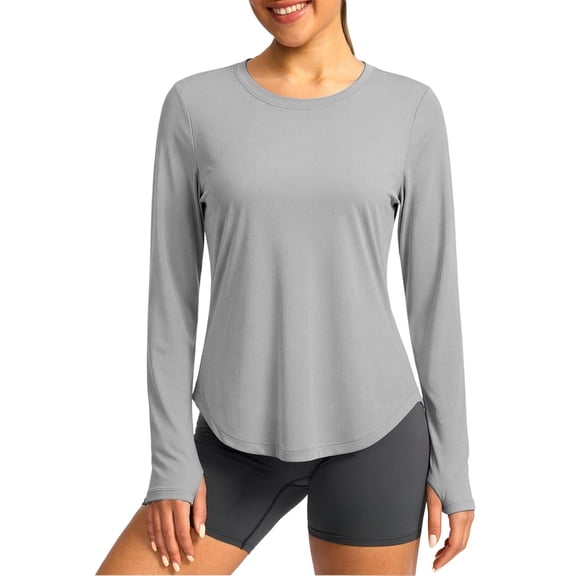 MORESEC Women Plus Size Long Sleeve Round Neck UPF50 Sun Protection Tops for Casual Workout Tee Shirts Summer Outdoor Activewear, Gray 3XL