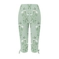 thumbnail image 5 of Bigersell Capris for Women Casual Summer Clearance Lightweight Elastic Waist Capris Pants with Side Drawstring Floral Printed Women's Capris and Cropped Pants Yoga Stretchy Capris Leggings Green-P XL, 5 of 5