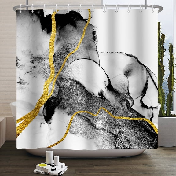 Pbobriich Black Marble Shower Curtain Black and White Minimalist Modern Bathroom Decor,Waterproof Fabric with Hooks,72x72 Inch