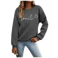 thumbnail image 1 of Chandail à Col Rond pour Femmes, Haut de Superposition d'Automne, Col Rond, Chandail à Rayures, Manches Longues, Hauts Décontractés, Tenue de Détente Confortable, Chandail à Manches Longues Femme Gris TTG, 1 of 7