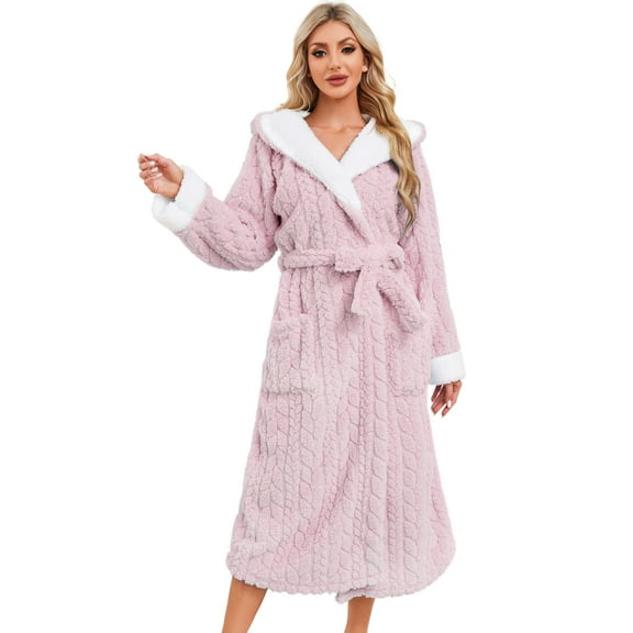 HEARTNICE Womens Plush Hooded Robe, Soft Fluffy Fleece Long Warm Bathrobes,(Light PinkL-XL)