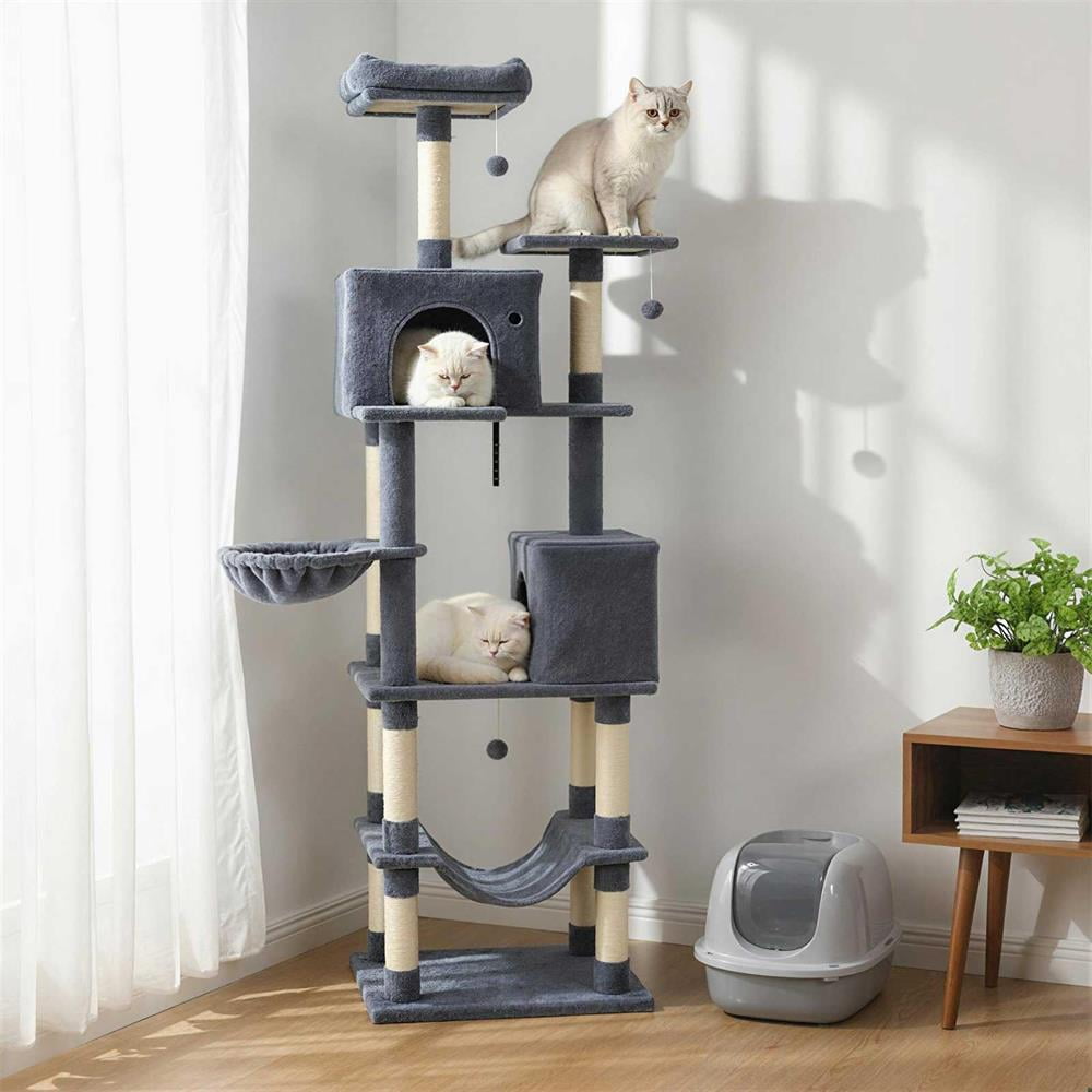 Topcobe 80" Tall Cat Tree w/2 Large Condos & Dangling Toys, Cat Condo, Cat Towers for Indoor Cats-Dark Gray