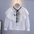 thumbnail image 4 of Mifsaly Girls Uniform Shirts Kids Back To School Ruffled Lace Blouses Frilled Neck Bow Tie Button Down Dress Shirt, 4 of 9