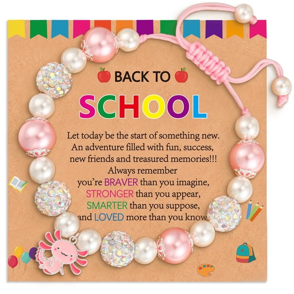 APSVO First Day of School Back to School Jewelry Gifts for Girls Kids Pink Pearl Bead Axolotl Charm Bracelet Supplies Stuff Accessory Ideas 4-6 Year Old Mother Mom Daughter Granddaughter Age