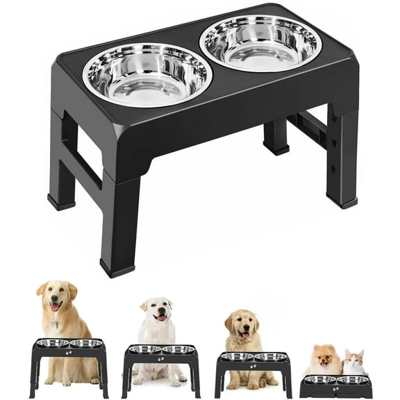 Emlimny 4 Height Adjustable Dog Bowl with 2 Stainless Steel Dog Bowls Non-Slip Dog Bowl Stand Adjusts to 3.2”, 8.7”, 10.2”, 11.8” for Small Medium Large Dogs