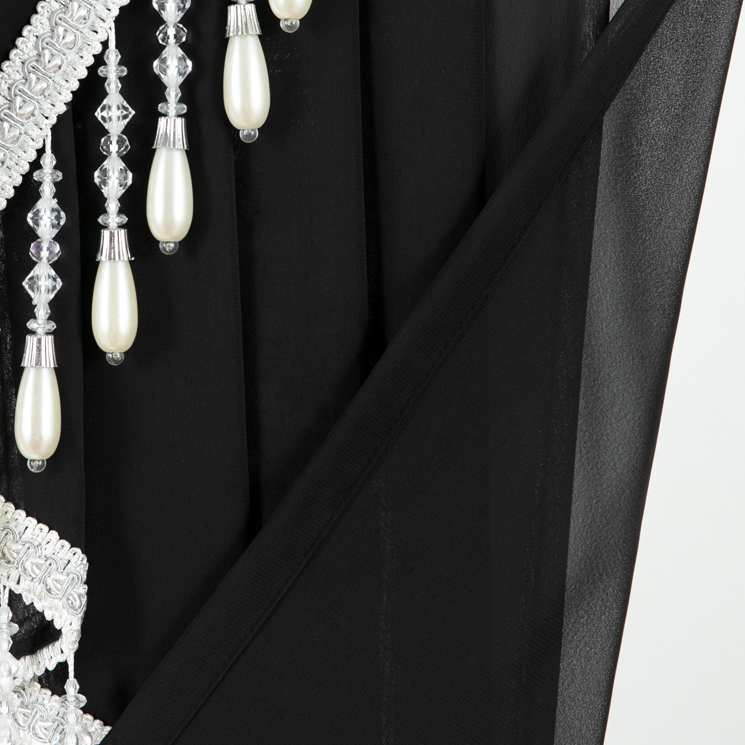 VOGOL Extra Wide Sheer Curtains Valance, 79 inches Wide European Style Breathable Silky Waterfall Valances for Bedroom Bathroom Nursery, Rod Pocket Swag Valance with Tassels, 1 Panel, Black