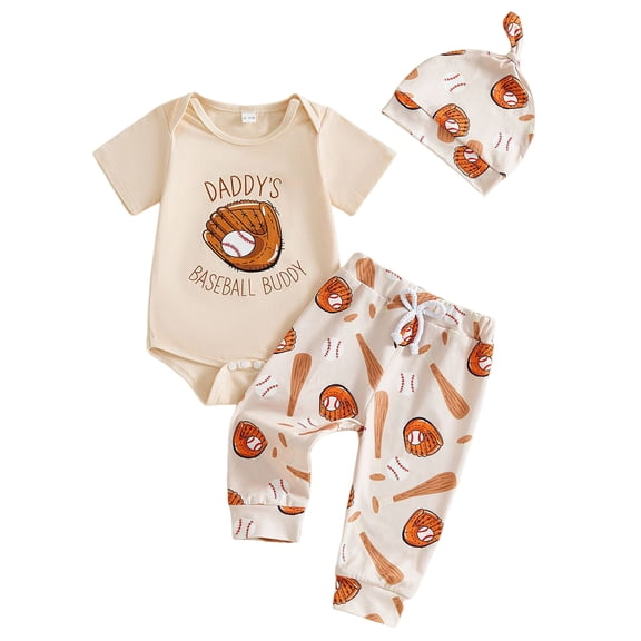 Karoyedx Toddler Boys Clothes Newborn Baby Boy Summer Clothes Short Sleeve Romper and Pants and Hats Outfit Beige Size,3-6 Months