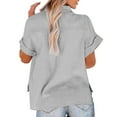 thumbnail image 4 of jsaierl Women Casual Stand Collar Short Sleeve Solid Color Shirt Top Single-Breasted Cardigan Blouse With Pockets, 4 of 8