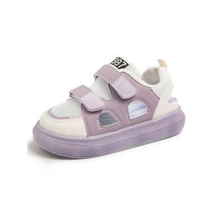 

Welliumy Kids Skate Shoe Mesh Summer Sandal Magic Tape Sport Sandals Walking Casual Shoes School Non-slip Cutout Purple 13C
