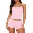 thumbnail image 2 of KIHOUT Women's Lace Trim Ribbed Knit Cami Top and Bow Detail Shorts 2 Piece Loungewear Pajama Set for Summer Sleep and Casual Lounging, 2 of 6