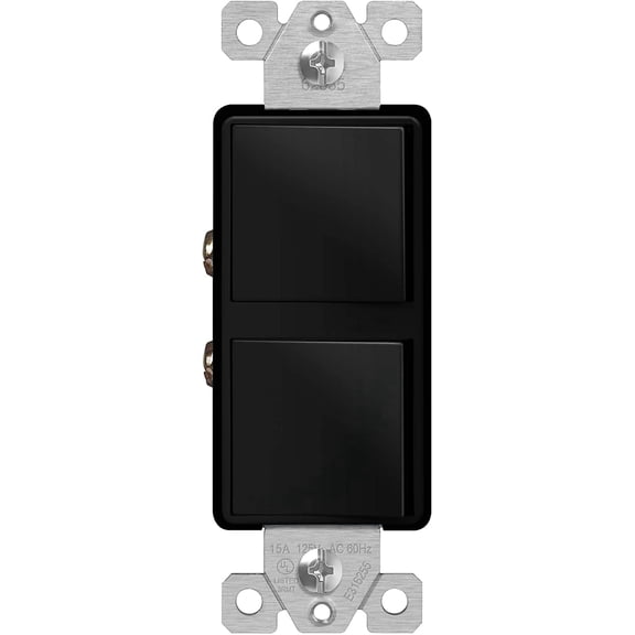 ENERLITES Double Paddle Rocker Combination Decorator Switch, Ground Terminal, Copper Wires Only, Single Pole or 3-Way, Residential/Commercial Grade, 15A 120-277VAC, 62835-BK, Black