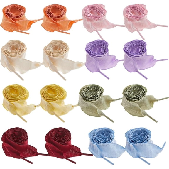 8 Pairs 8 Colors Ruffles Shoelaces Fishtail Pleated Shoe Laces Soft Polyester Shoestrings 2.3cm Wide Flat Lace Shoelaces