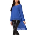 thumbnail image 4 of Women's High Low Tops Lantern Long Sleeve Round Neck Dressy Casual Chiffon Asymmetrical Tops Blouse L Royal Blue, 4 of 6