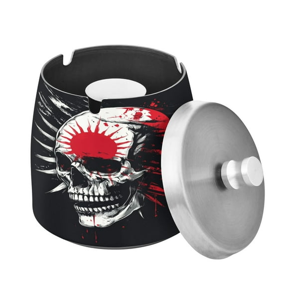 Ashtray with Lid for Cigarette, Stainless Steel Smokeless Odorless Windproof Ashtrays, for Home Office Tabletop Outside Patio Outdoor Balcony Skull