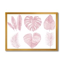 Designart 'Tropical Pink Watercolour Leaves On White I' Shabby Chic Framed Art Print