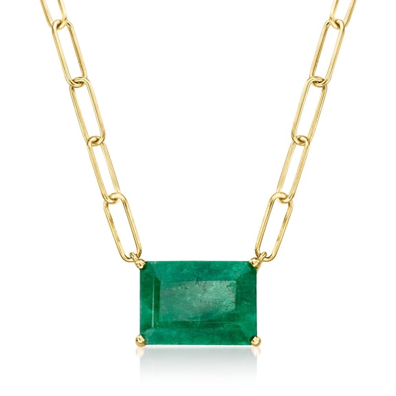 Ross-Simons 7.75 Carat Emerald Paper Clip Link Necklace in 18kt Gold Over Sterling, Women's, Adult