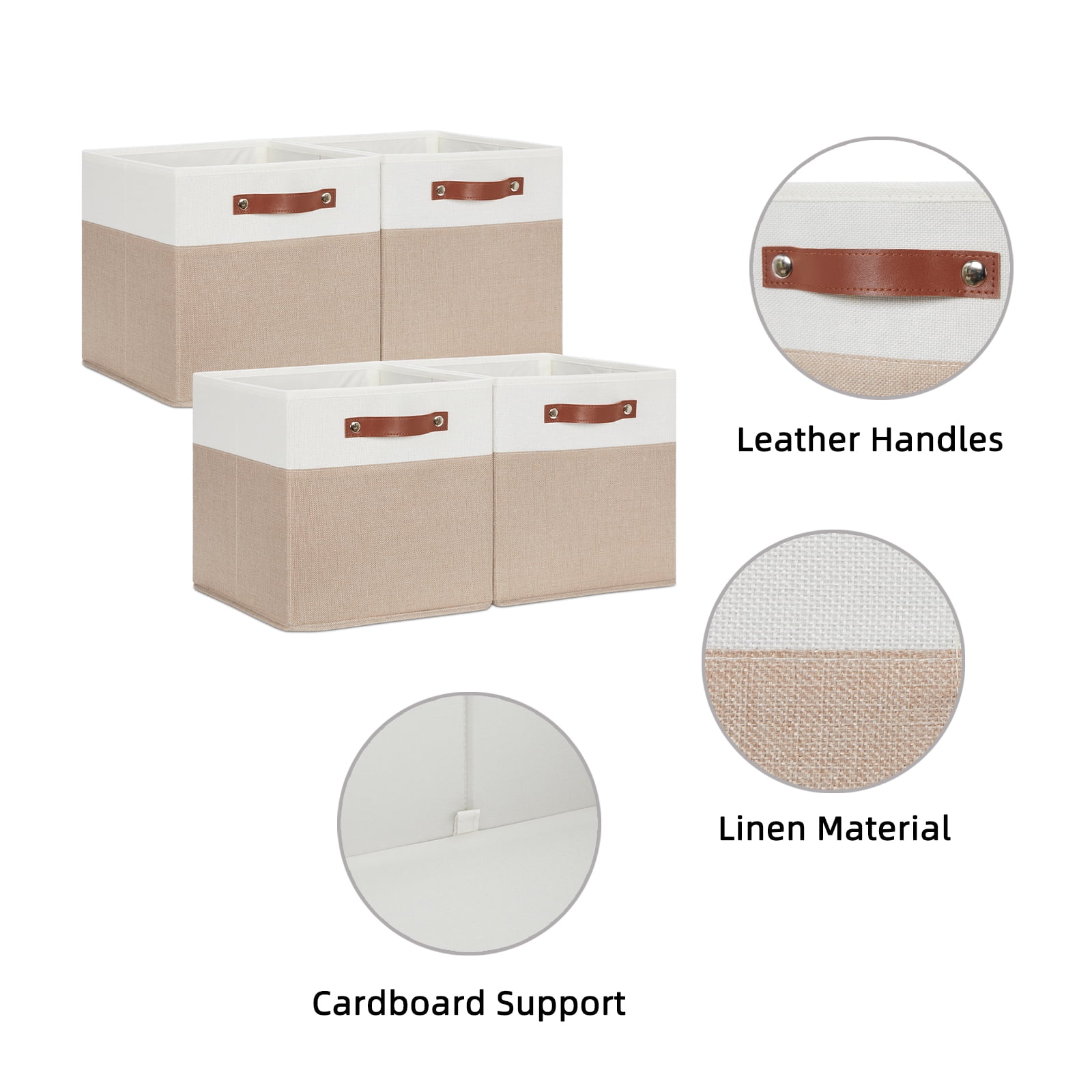 ANLEM Fabric Storage Cubes, Cube Storage Bins 12 x 12, Set of 4, Decorative Storage Baskets for Shelves with Handles,Foldable Bins for Cube Shelf Organizer Home Closet(Beige White)