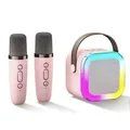 1-2 Wireless Microphones Portable K12 Bluetooth Karaoke Machine 5.3 PA Speaker System for Home Singing Kids Gift (Pink double wheat)