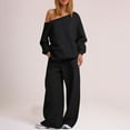 thumbnail image 2 of ChaoHeng Women's Casual Set Linen Cotton 2 Piece Outfits 2024 Clearance,Women's Solid Color Casual Loose Sports Hoodie Top And Pants Set,Black,L, 2 of 6