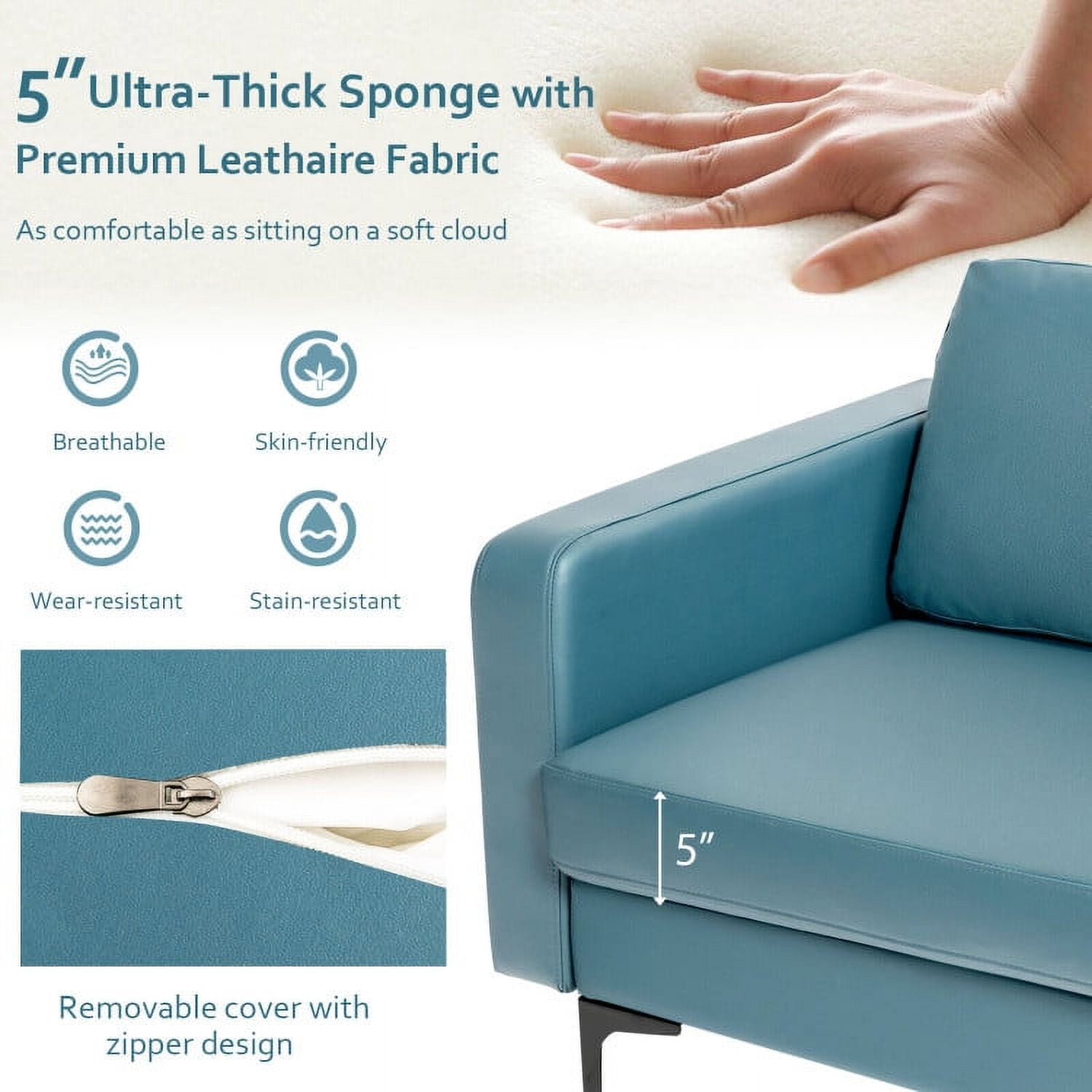 Finihen Upholstered Accent Armchair, Modern Accent Armchair with Side Storage Pocket, for Living Room, Bedroom, Blue