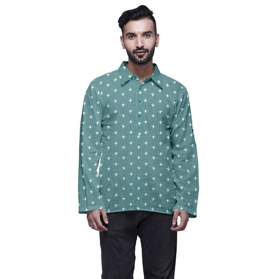 Atasi Cotton Flex Indian Mens Shirt Printed Spread Collar Short Kurta For Boys