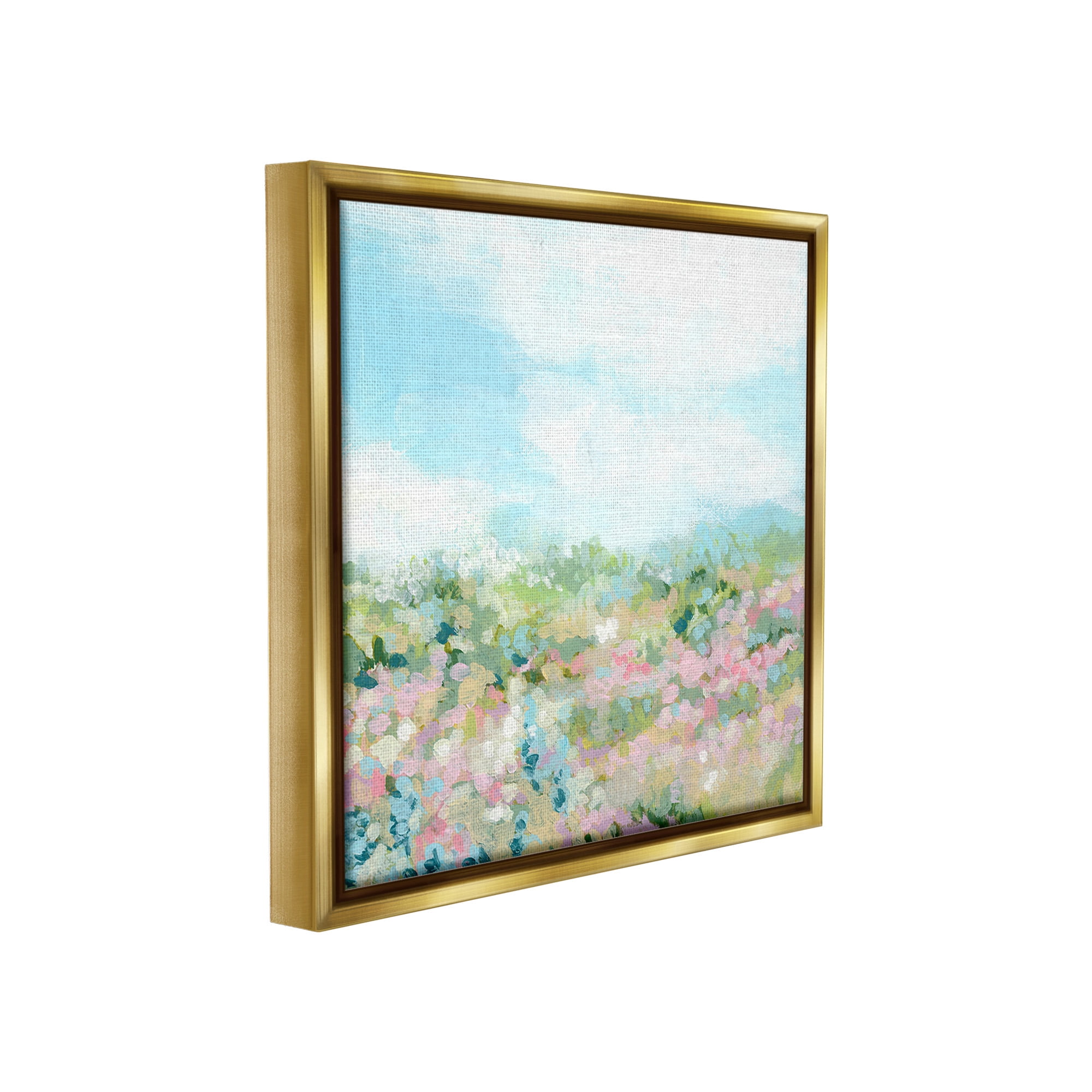 Stupell Industries Pink Speckled Meadow Landscape Painting Gold Floater Framed Canvas Art Print Wall Art, 18 x 18