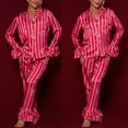 thumbnail image 3 of Osdhezcn Women Ruffle Sleeve Sleepwear Pajamas Set Striped Button Up Shirt and Loose Pant, 3 of 10