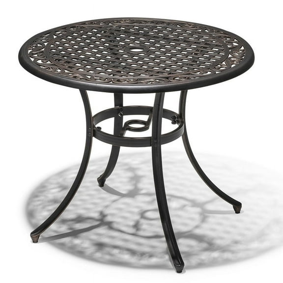 Nuu Garden 36" Cast Aluminum Outdoor Dining Table, Patio Bistro Round Table with Umbrella Hole, Black with Antique Bronze at The Edge