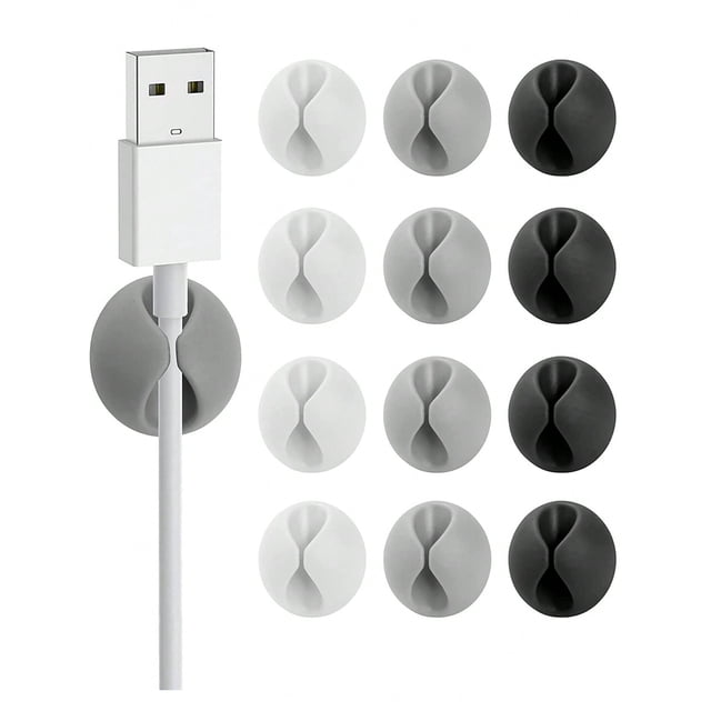 12pcs Adhesive Cord Clips Cable Management Clip, Cable Clip Cord Holder for Desk