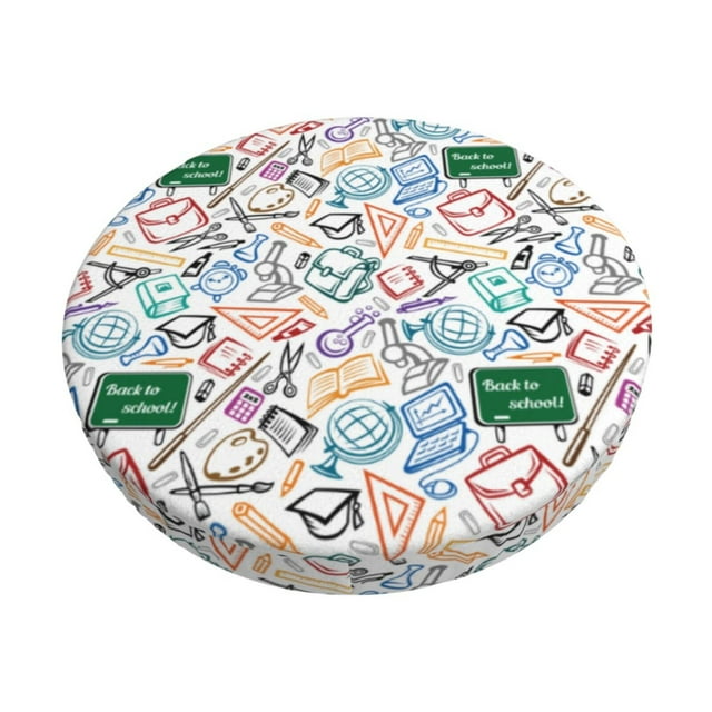 Saiise Housse de Tabouret de Bar Imprimée Rentrée des Classes, Coussin de Siège Rond pour Tabourets en Bois et Métal, Confortable et Durable-14 Pouces