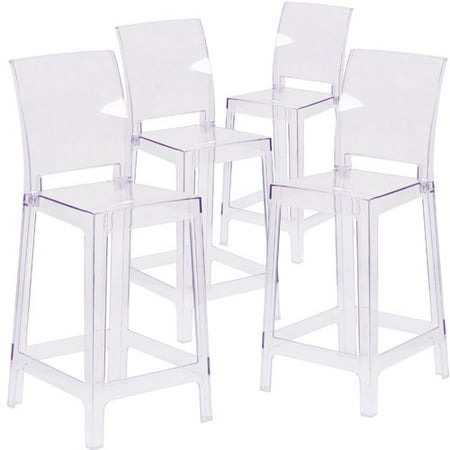 - Flash Furniture 4 Pk. Ghost Counter Stool in Transparent Crystal with Square Back