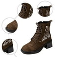 thumbnail image 7 of Floral Embroidery Fall Ankle Boots for Women Lace up Suede Mid Stacked Heel Zipper Short Booties, 7 of 7