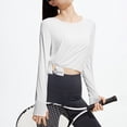 thumbnail image 4 of FNFYFH Long Sleeve Workout Tops for Women with Thumb Holes Side Split Loose Fit Gym Yoga Shirt Ice Silk Sun Protection Shirts, 4 of 8