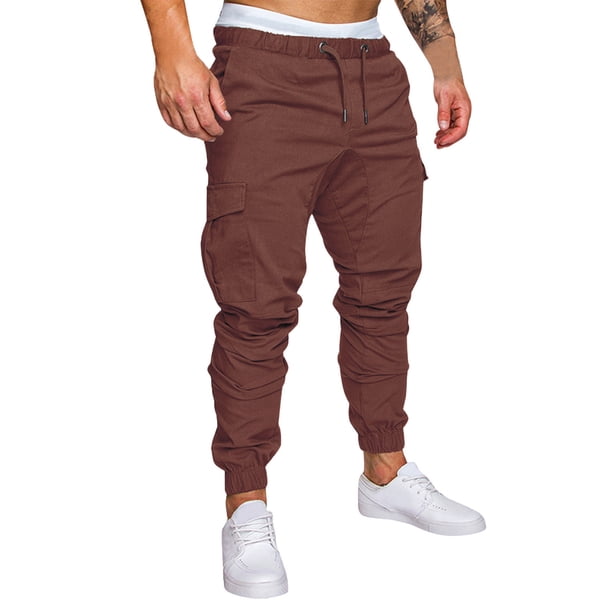 Pantalones casuales de color liso con múltiples bolsillos para hombre - Leggings de algodón, largo, moda de verano - M/L/XL/XXL