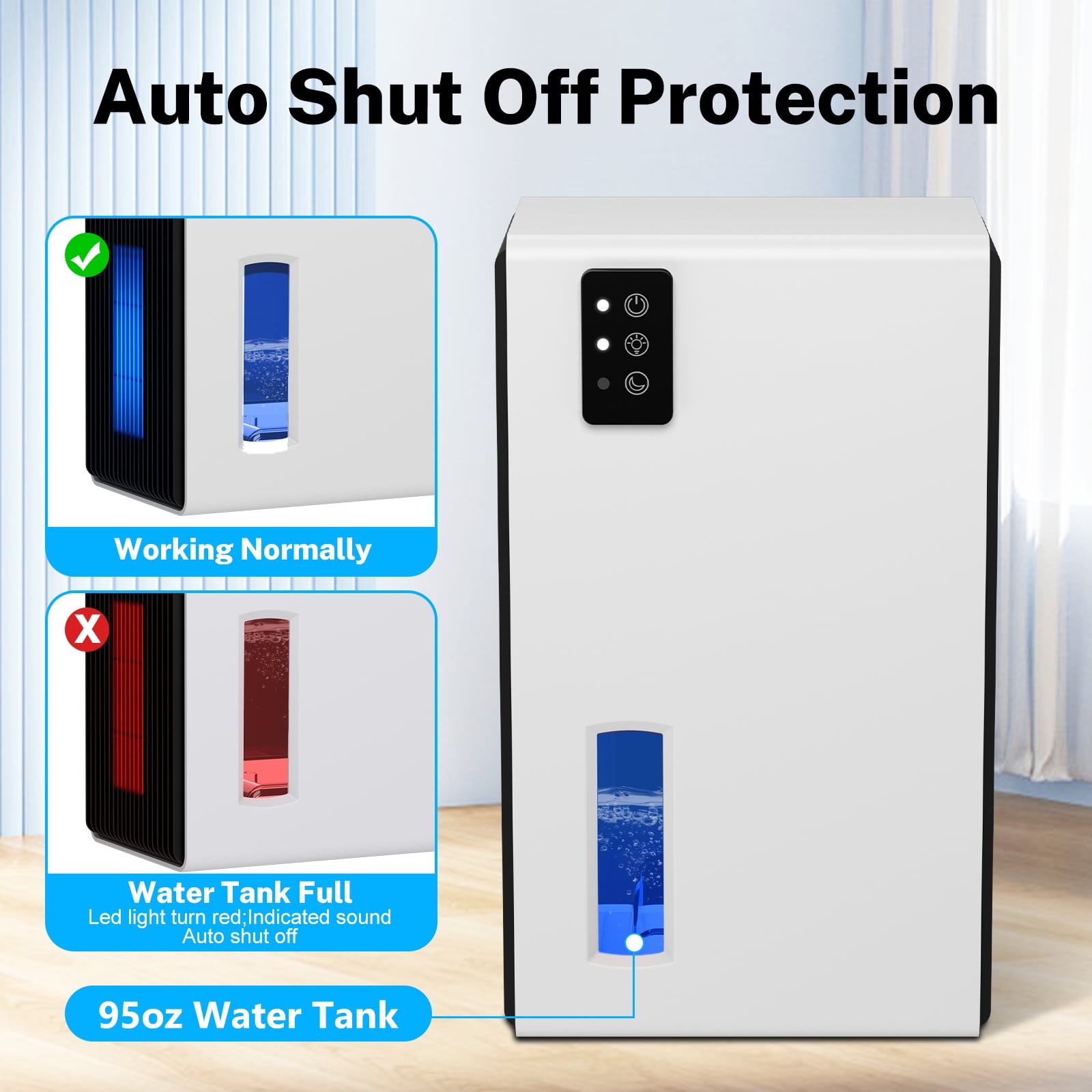 EGEH Dehumidifier for Home, 95 oz Water Tank, 800 sq.ft Auto Shut off Small Dehumidifiers for Bathroom Bedroom with 7 Colors LED Light (White)