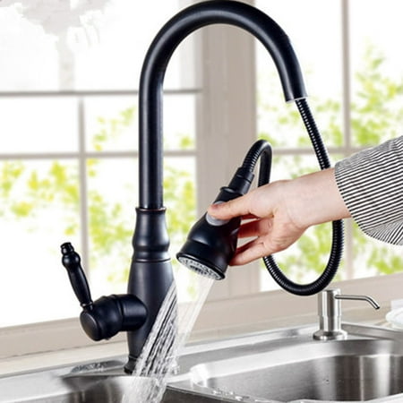 Solid Brass High Arch Oil Rubbed Bronze Single Handle Kitchen Faucets with Pause Control Handheld Pull Out Spout