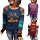 thumbnail image 4 of Sudaderas de Acción de Gracias Para Mujer Otoño Invierno Costura A Rayas Estampado Bloque de Color Cuello Redondo Entrenamiento Manga Larga Tops Pulóver Odeerbi ODB203931, 4 of 4
