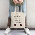 thumbnail image 2 of Stylish Canvas Tote Bag featuring text " WHEN YOU TRIP IN TRND OF EVERYFORM " with playful shoe graphics perfect for shopping and travel, 2 of 4