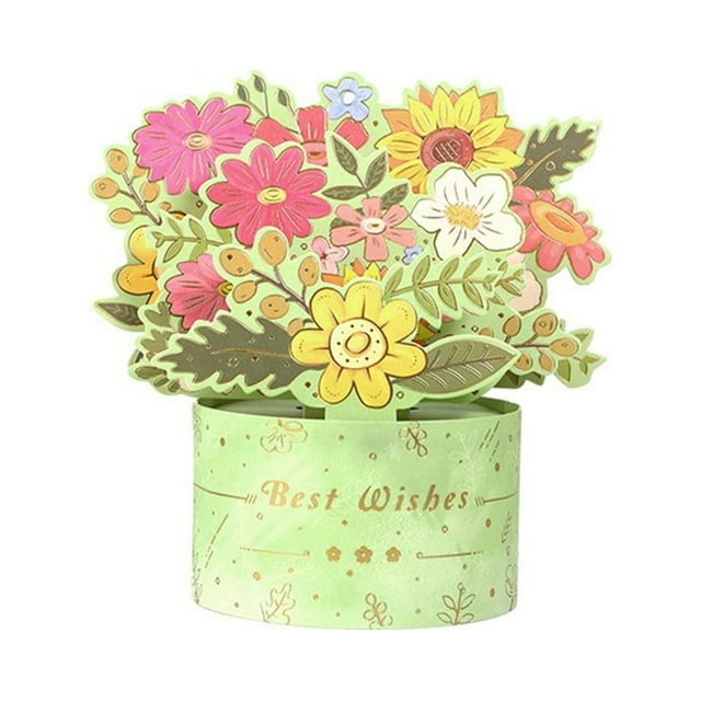 Bronzing Bouquet Three Greeting Card One Thought Flower Blooms Mother's Day Paper Carving Handmade Blessing Message Card
