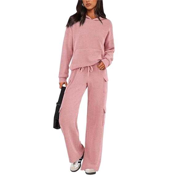 2 Piece Sets for Women Fall Sweatsuits Outfits Lounge Matching Hoodie Set Travel Winter Clothes Pink L