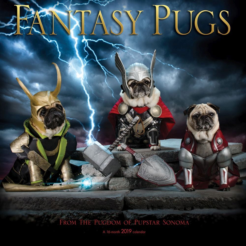 2019 Fantasy Pugs Wall Calendar, by Wyman Publishing