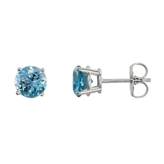 Paris Jewelry Men|Women 10k White Gold Plated 2 Carat Round Created Aquamarine Sapphire Stud Earrings