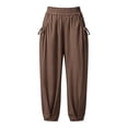 thumbnail image 6 of Zjunqe Summer Lightweight Gauze Linen Pants for Women Smocked High Waisted Wide Leg Flowy Bootcut Trousers Business Casual Pant Relaxed Fit Yoga Lounge Harem Pants Loose Fit Jogger Pants Brown Xl, 6 of 6