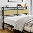 thumbnail image 6 of UHOMEPRO Queen Size Bed Frame with PE Rattan Weaving Headboard and Footboard, Metal Bed Frame with Storage Shelf, Headboard with Lamp and USB Charging Port, Black, 6 of 13