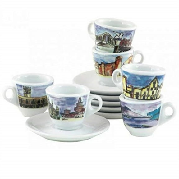 Nuova Point NPGEI Genova White Italian Cities 6-piece Espresso Cup & Saucer Set