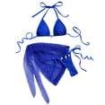 thumbnail image 3 of IYYVV Women's 3 Piece Solid Swimwear Halter Bikini Sets with Cover Up String Tie Side Bathing Suits Blue L, 3 of 5